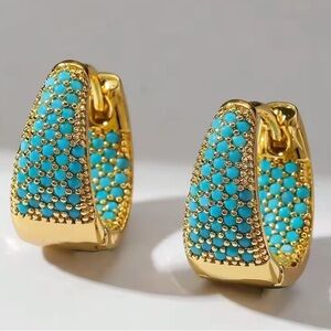 Gold and Turquoise Hoop Earrings